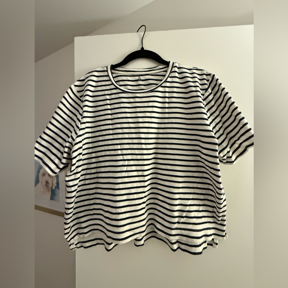 Able White and Navy Striped Crew Neck T-Shirt